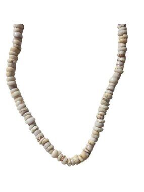 White Shell Beaded Necklace Boho Beach Core Surfer Vacation Jewelry Barrel Clasp